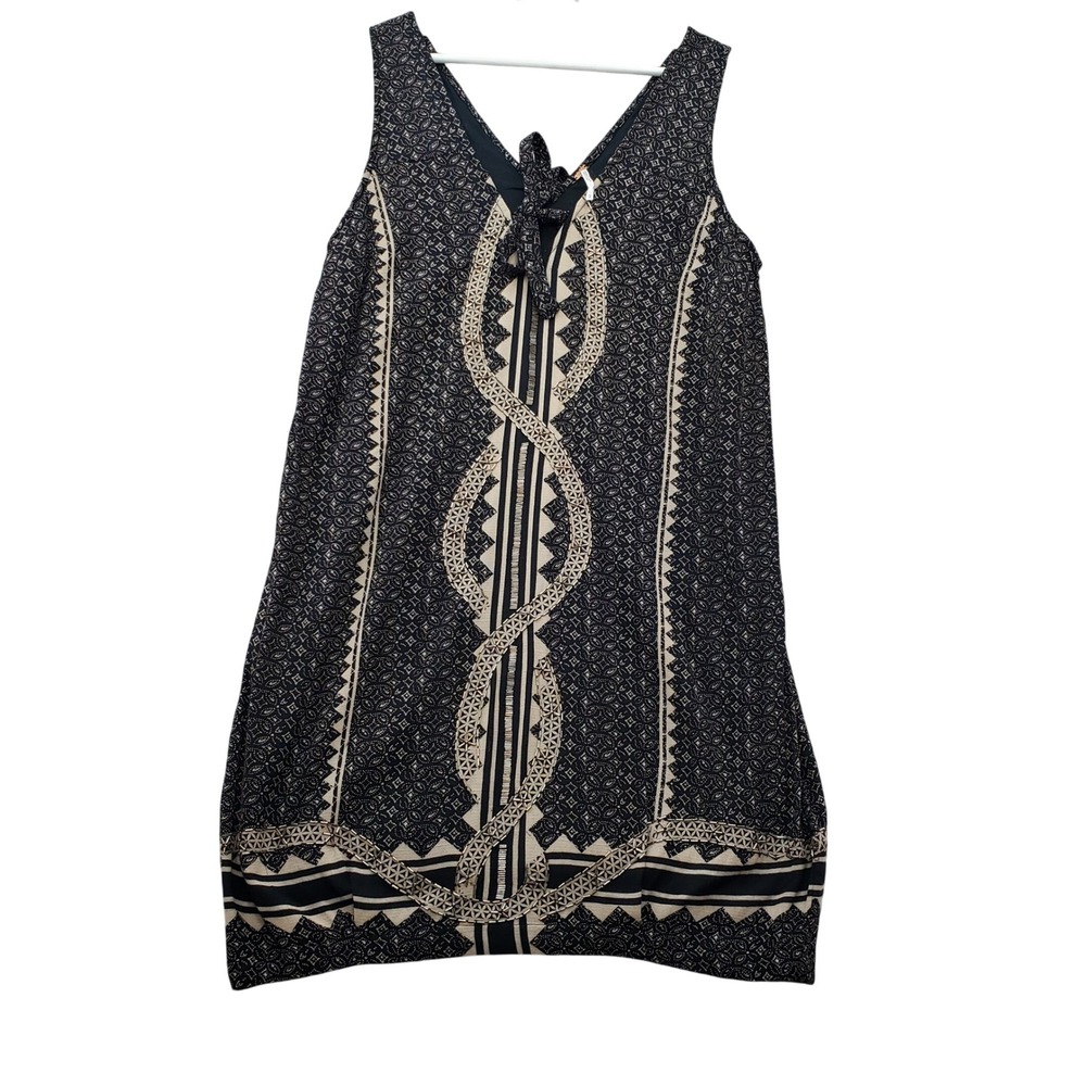 Free People Diamond & Snake Mini Dress Womens M Black Tan Geometric Beaded Boho